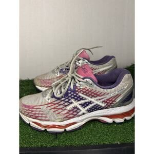Asics GEL-Nimbus 17 Women US 9 Narrow AA Grey Purple Pink Running Shoes T560N D6